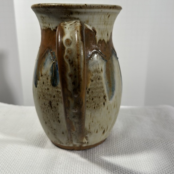 Rustic Brown & Beige Ceramic Pitcher Studio Pottery Hand Thrown Boho Decor - Picture 6 of 15